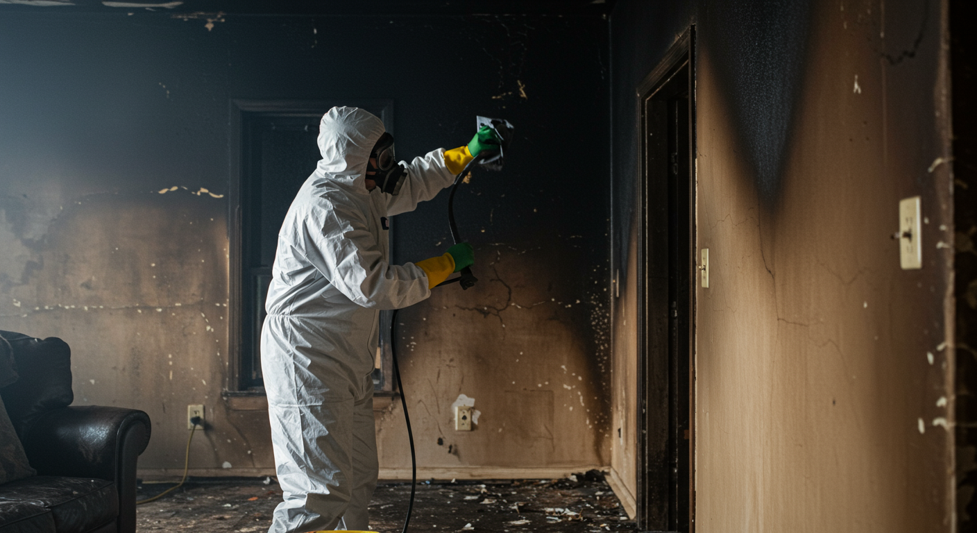 Restoration Technician Cleaning Soot